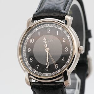 Vintage 1994 Guess Watch Black Dial Gold Tone 34mm Case - New Battery - Runs